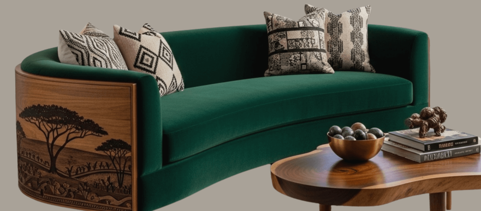 NubiFurn Savannah Sovereign Curved Velvet Sofa